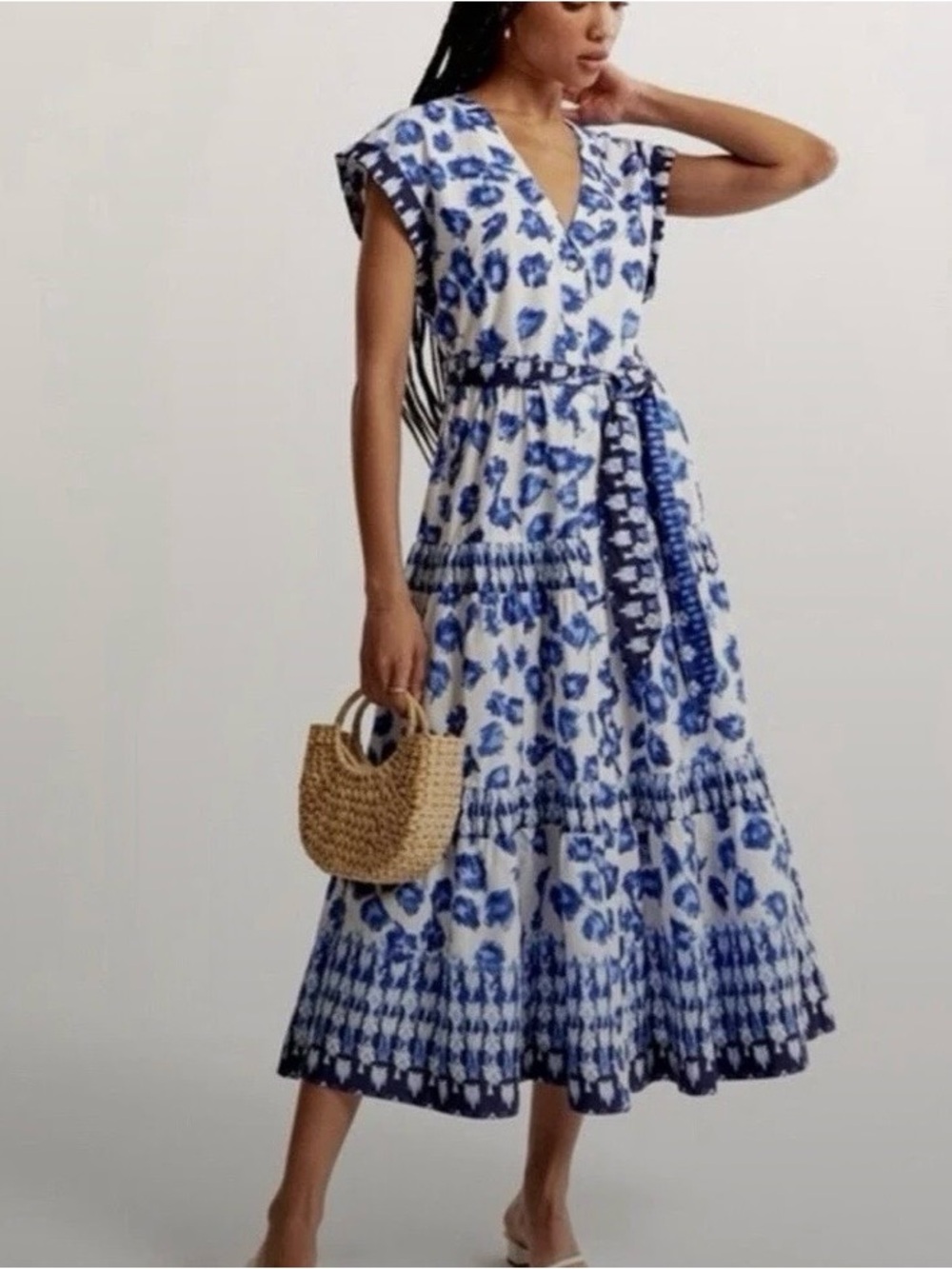 Abercrombie & Fitch V-Neck Tiered Maxi Dress Size S Tall MSRP $140